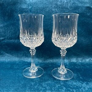 Set of 2 Vintage Cristal D'Arques-Durand Longchamp Crystal Wine Glasses 7-1/4” H